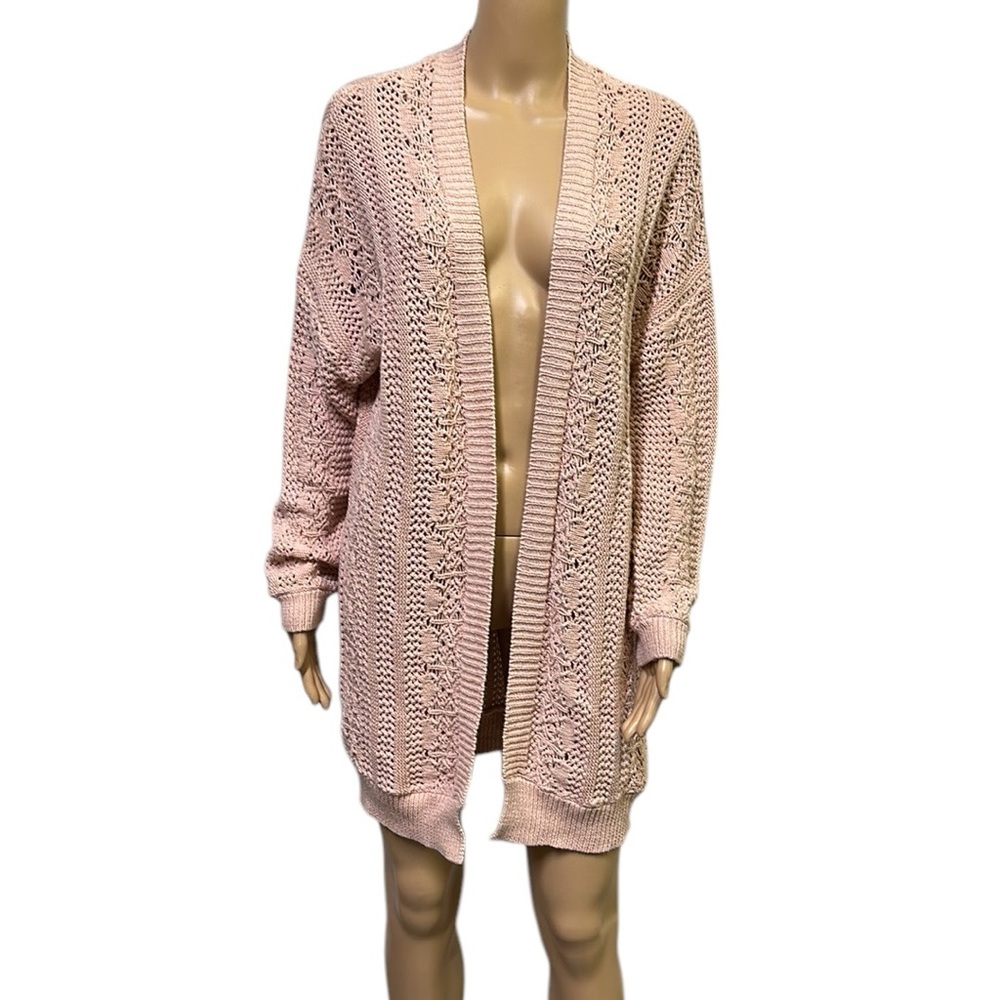 Buffalo David Bitton Long Dusty Pink Open Front Cardigan Sweater Womens Medium